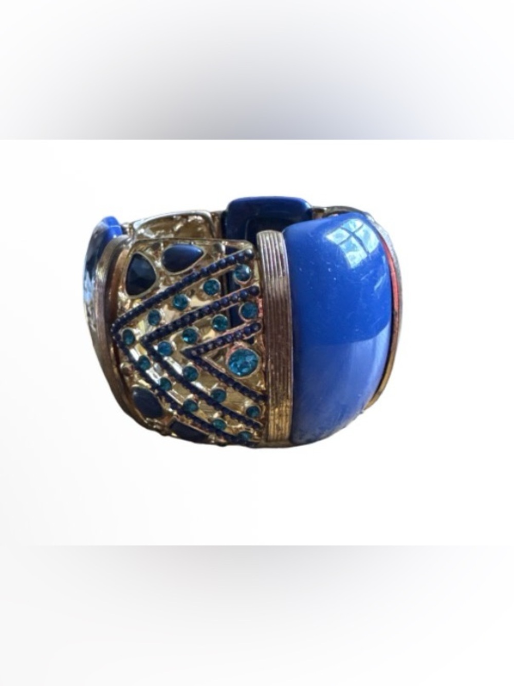 Chunky Blue Statement Bracelet with Teal Crystal Accents
